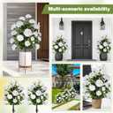 Lunmon 2 Pack 3ft Artificial Camellia Plants Tree 36" Faux Camellia Flower with Spike UV Resistant Realistic Fake Floral Blooming Bush for Indoor Outdoor Front Door Porch Backyard Garden, White