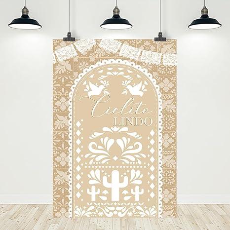 MEHOFOND 5x7ft Light Beige Cielito Lindo Vertical Backdrop Baby Shower Photography Background Mexican Theme Baby Shower Party Decorations Wedding Birthday Bridal Shower Banner Photo Supplies