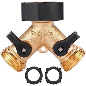 Sanpaint Garden Hose Splitter 2 Way Heavy Duty, Y Connector Brass Garden Hose Adapter, Hose Bib Splitter with 2 Extra Rubber Washers