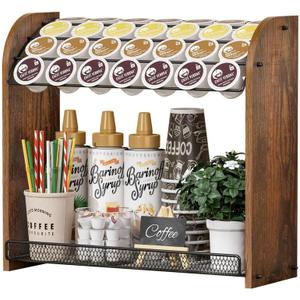 Lixple K Cup Holder - 2-Tier K Cup Organizer, Metal Coffee Pod Holder for Counter, Easy Assembly (Rustic Brown)