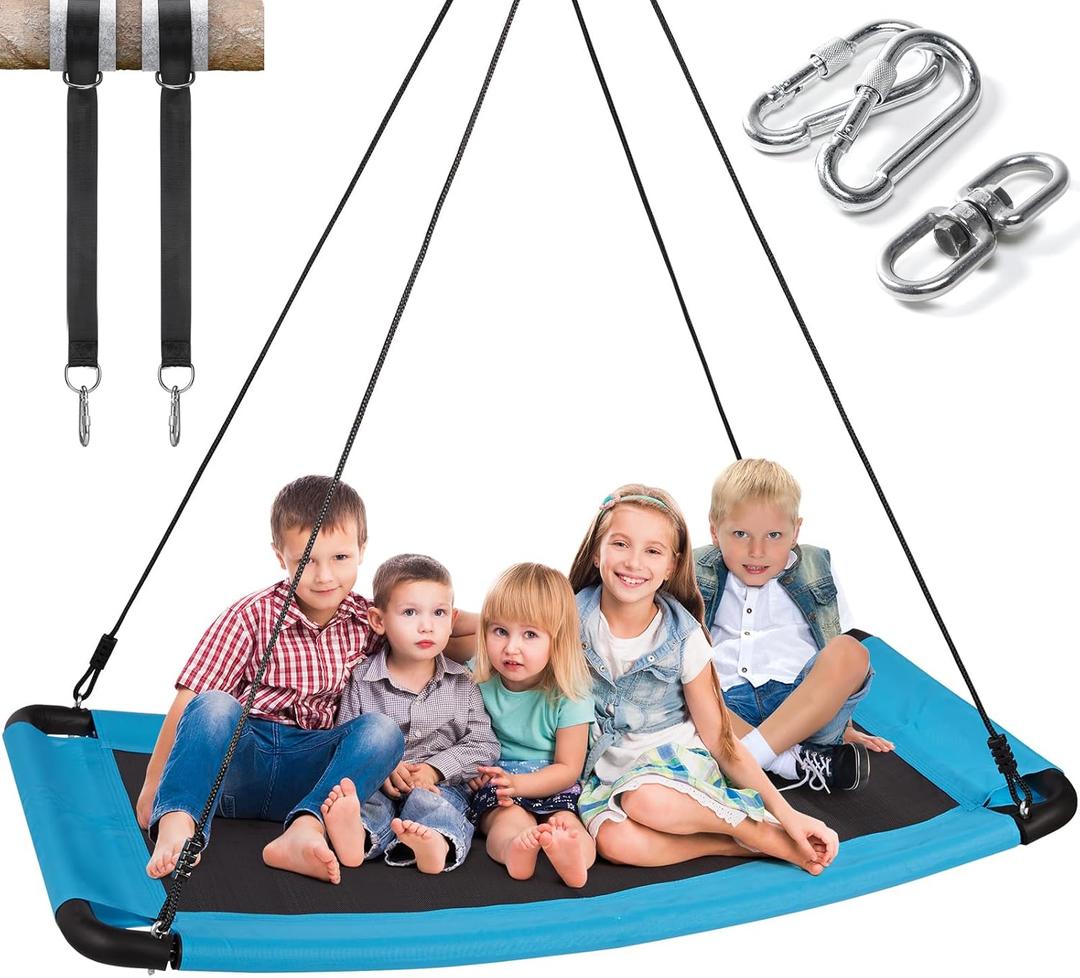 700lb Giant 60" Saucer Tree Swing Flying for Kids and Adults, Anti-Fade Tree Set with 2pcs Hanging Straps and Adjustable Ropes, for Outdoor Indoor