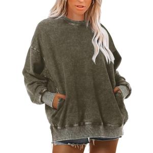 Wrenpies Oversized Vintage Hoodie for Women Cotton Loose Fit Baggy Hooded Sweatshirt Trendy Basic Acid Wash Pullover Top (Green, XXL)