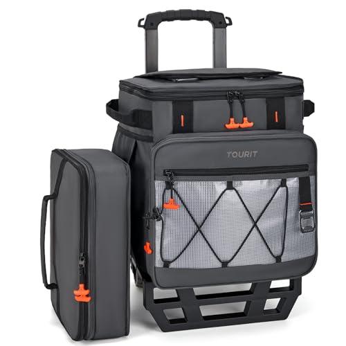 TOURIT 75 Can Insulated Rolling Cooler, Detachable Double Deck Beach Cooler with Wheels, Collapsible Soft Sided Cooler Bag for Beach, Camping, Picnic, Travel, Shopping