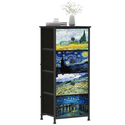 Welfuturer Narrow Dresser for Bedroom Slim 4 Drawer Dresser Vertical Storage Tower Unit for Living Room Hallway Kids Room Nursery Closet Sturdy Steel Frame Wooden Top Easy Pull Handle