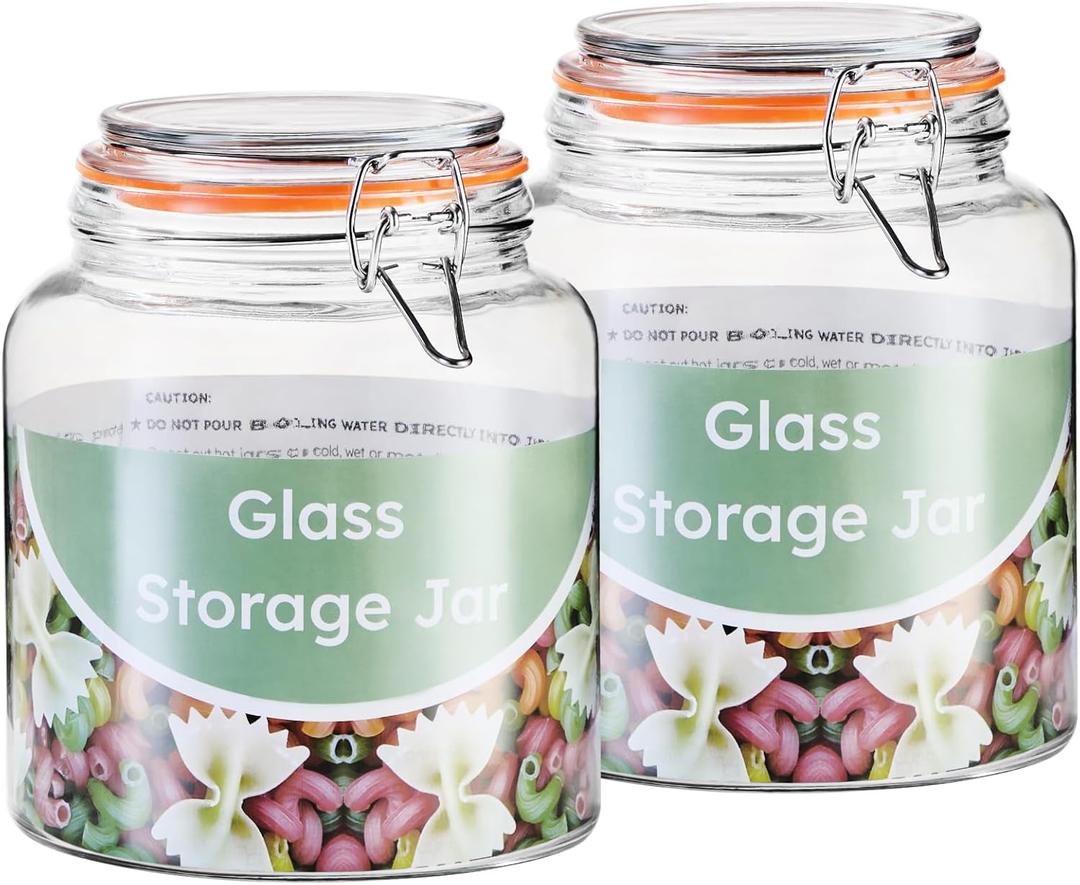 0.6 Gallon Glass Storage Jar with Airtight Lid, Wide Mouth Glass Canister Set of 2, Food Grade Clear Glass Container for Pantry Dry Food Storage, Pickling, Fermenting and Kitchen Organization