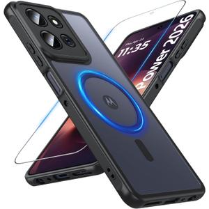Hensinple Magnetic for Motorola Moto G Power 2026 Case, for Moto G Power 2025 Case with Screen Protector [Compatible with MagSafe], Translucent Slim Shockproof Protective Cases, Black
