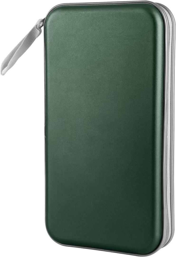 CD Case, Siveit DVD Case Holder 96 Capacity Hard Plastic CD DVD Disc Cases Storage Binder Wallet for Car Home Office Travel (Dark Green)