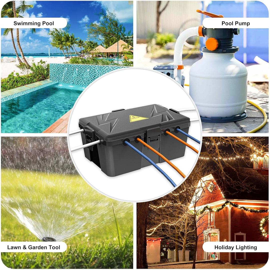 Iwillink Large Outdoor Electrical Box (12.6 x 8.6 x 5.1 inch), IP54 Waterproof Extension Cord Cover Weatherproof with 8 Cable Seal Entry, Protect Power Strip, Holiday Light, Timer Outlet Plug, Black I