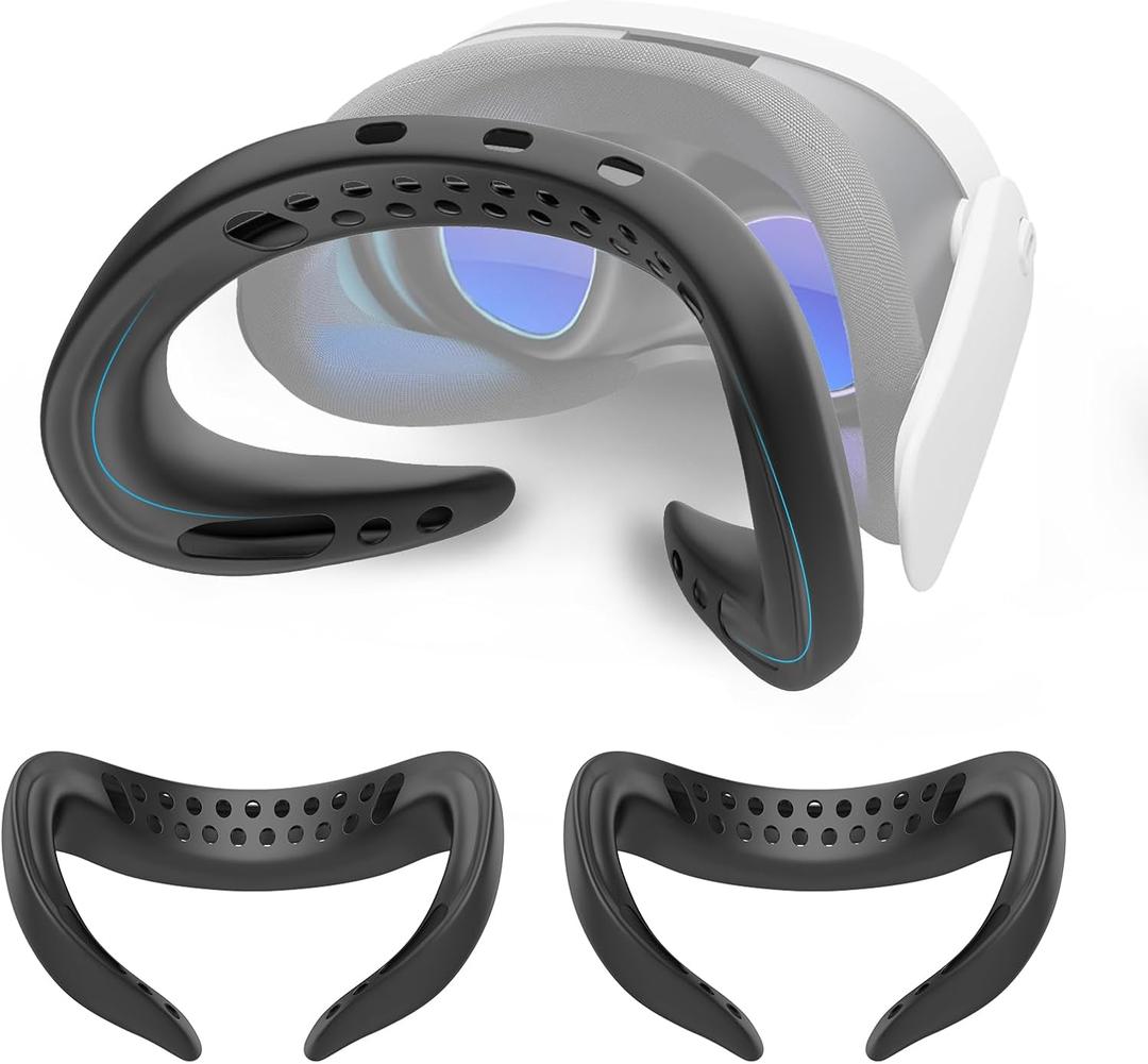 2-Pack Silicone Face Pad Compatible with Meta Quest 3, VR Cushion Replacement Covers for Headset - Black