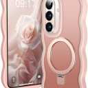 [Magnetic Stand & Cute Wave Frame] Case for Samsung Galaxy S26 [Fit for MagSafe] MIL-Grade Drop Protection Non Yellowing Matte Translucent Back Phone Case Cover for Galaxy S26 Case 6.3", Pink