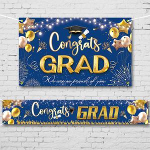 Large Banner and Backdrop for Party, Yard, Garden  Party Supplies for Indoor/Outdoor (Graduation Blue)