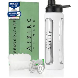 2.0 Fitness | Protein Shaker Made of Glass | Protein Shaker | Drinking Bottle | with Spiral Ball | 24 oz (White)