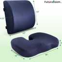 Charcoal Memory Foam Seat Cushion & Adjustable Lumbar Pillow Set - Back Support for Pain Relief (Sciatica,Tailbone),Washable & Non-Slip,Multipurpose for Office,Car,Wheelchair - Navy Blue