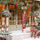 Christmas Welcome Porch Sign Decor Santa Wooden Hanging Sign Door Porch Standing Decorative Signs Plaques for Front Door Farmhouse Outdoor Indoor Welcome Sign Wall Craft Decor 47.2"H