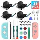 4 Pack Joycon Joysticks, Replacement Joystick Analog Thumb Sticks for Nintendo Switch, Switch Lite & Switch OLED, Joycon Repair Kit Replacement Parts Include Thumb Grips, Metal Lock Buckles