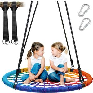 Trekassy 750lbs 40" Spider Web Saucer Tree Swing for Kids Adults, Outdoor Net Swing with Steel Frame and 2 Hanging Straps-Rainbow (Patented)
