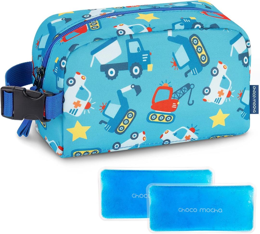 Choco Mocha Snack Bag for Kids Small Cooler Bags Insulated & Freezable Snack Bag For School Toddler Snacks Bag, Car Blue