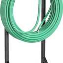 YQSLYSF Garden Hose Reel Holder, Water Hose Stand with 4 Stake and 2 Tool Hooks, Heavy-Duty Metal Hose Storage Holds 150Ft, Freestanding Hose Hanger Rack for Outside, Yard, Lawn, Farm（White）
