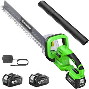 TaskStar 22" Hedge Trimmer Cordless: 20V Electric Bush Trimmer with Debris Remover, 2x4.0Ah Rechargeable Battery, Dual-Action SK5 Blade, All-Around Trimming Shrub Hedge Clippers for Garden Yard