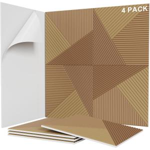Sunlysound 3D Textured Wood Grain Sound Acoustic Wall Panels, 23.6'' x 23.6" Noise Dampening Modern Wall Decor, Peel and Stick for Noise Reducing in Home Office, Studio, Gaming Room (Walnut)