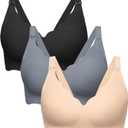 Angelhood Nursing Bras for Breastfeeding Ultra Comfort Seamless Maternity Bra Pack Wireless Pregnancy Bralette Bra Extender (Large, Black/Blue/Nude)