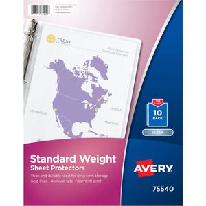Avery Clear Standard Weight Sheet Protectors, Top Load, 10 Document Protectors (75540)