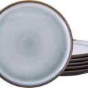 LERATIO Ceramic Plates Set of 6, 8.5 Inch Reactive Glaze Light Weight Porcelain Salad Plates,Modern Shape Dinnerware Dishes Set for Kitchen,Microwave&Dishwasher&Oven Safe,Resistant-Gray Blue