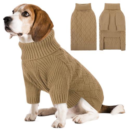 SUNFURA Dog Sweater, Medium Dog Sweaters Doggie Pullover for Fall Winter, Fleece Pet Christmas Sweaters for Holiday, Warm Turtleneck Knitwear for French Bulldog, Boston Terrier, Camel, M