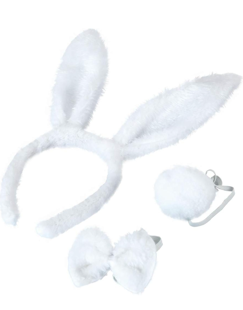 Binary ABC Bunny Rabbit Costume Set,Ears Headband Bow Ties Tail Set,Halloween Costume Assesories