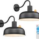 Darkaway 2pcs Solar Barn Light, Industrial Outdoor Wall Light Dusk to Dawn Wall Sconce Gooseneck Exterior Wall Mount Lighting with Hammered Dome Metal Shade for House Garage Porch Entry Hallway