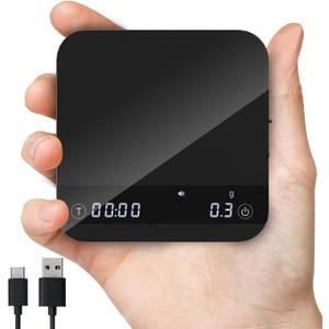 Mini Coffee Scale with Auto Timing, Rechargeable Espresso Scale with Timer, 2kg/0.1g High Precision Scale for Espresso and Pour-Over Coffee with Brewing Assist Modes (Matte Black)