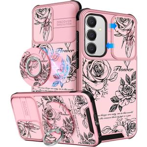 Buleens for Samsung Galaxy S24 Plus/S25 Plus Case - with Ring Stand & Camera Cover Aesthetic Cute Designed Women Girls Girly Kawaii Rose Flower for Samsung S24+/S25+ Phone Case Compatible with Magsafe