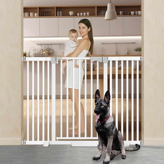 Amibud 41'' Extra Tall Pet Gate for Large Dogs 54.7-63.0'' Wide Indoor No Jumping Over, Heavy Duty Puppy Baby Gate for Doorways, Pressure Mounted Metal Gate for Child Toddler (White)