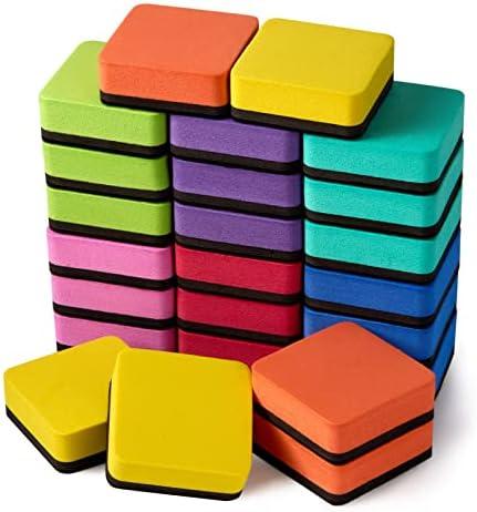 Favide 24 Pack Magnetic Whiteboard Dry Erase Erasers Chalkboard Cleansers for Classroom, School Supplies and Office (Square, 8 Color)
