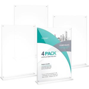 11x17 Acrylic Sign Holder Table Top with Magnetic Corners, 4-Pack Quick Change Display Stand for Menus, Posters and Ads, Restaurant, Office, Events, Retail