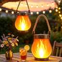 Solar Lanterns Outdoor Waterproof - 2 Pack Flickering Flame Hanging Lights with 2 Modes & Solar USB Dual Charging for Outside Yard Garden Patio Porch Pathway Tabletop Holiday Decor