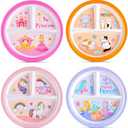 Hushee 3 Pcs 8.5 Inch Kids Dinner Plate for Kids Toddlers Girls Boys Divided Reusable 3 Compartment Dinnerware Plates for School Party Supplies(Girls)
