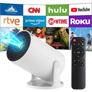 Mini Projector,Upgraded Smart 4K Projector with Wifi 6 and Bluetooth 5.4,Portable Projector with Android 14, Automatic Keystone Correction,180 Degree,130 Inch Display (White)