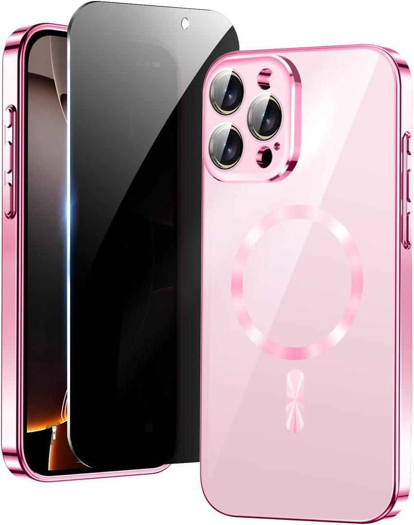 Astter for iPhone 16 Pro Max Case with Privacy Screen Protector & Full Camera Protection,Magnetic iPhone 16 ProMax Cover,Compatible with MagSafe Phone Case for 16 Pro Max-Pink