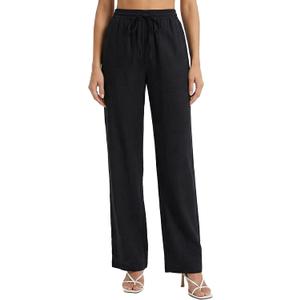 Cotton Linen Pants for Women Casual Wide Leg Trousers with Pockets | High Waist, Drawstring Elastic Waist, Palazzo Pants, Lightweight Lounge, Work Lounge Pant Beach Vacation (Black, XL)
