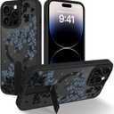 OOK Case Fit for iPhone 14 Pro Max 6.7 Inch (Compatible with MagSafe) Gray Floral Flowers Soft TPU and Hard PC Phone Cover with Kickstand Anti-Scratch Shockproof Protection Magnetic Case for Women