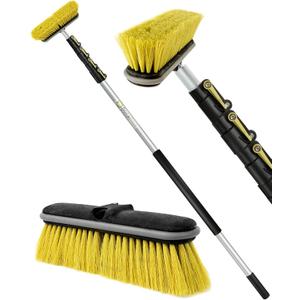 DOCA Scrub Brush 7-30 Ft with Long Handle Extension Pole - Outdoor Broom and Scrubbing Brush for House Floor, Deck, Patio, Car - Medium Brush
