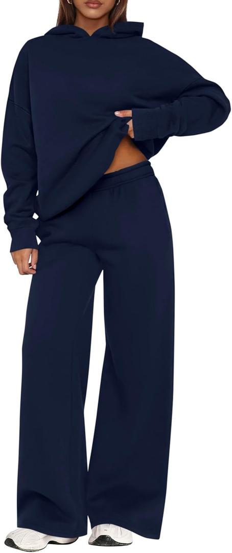 PRETTYGARDEN Womens Sweatsuits 2 Piece Set 2026 Casual Winter Long Sleeve Hoodie Loose Wide Leg Sweatpants Fall Tracksuit (Blue, M)