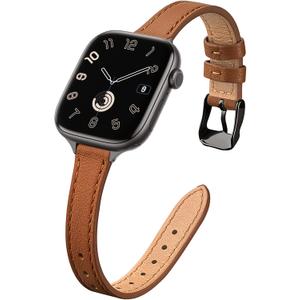 STIROLL Slim Leather Bands Compatible with Apple Watch Band 38mm 40mm 41mm 42mm(Series 11 10), Top Grain Leather Watch Thin Wristband for iWatch SE 9 8 7 6 5 4 3 2 1 (Brown Black)