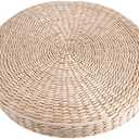 Meditation Cushion, 15.7inch / 40cm Dia Straw Floor Seat Cushion for Deep Thought Leisure Round Shape Soft Pouf Light Yellow Knitted Tatami Cushion