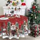 Round Christmas Tablecloth 60 inches - Red Snowman Christmas Decorations for Home - Water Resistant Santa and Snowman Table Cloth - Holiday Xmas Decor for Table, Party