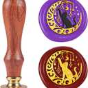 DELORIGIN 1" Moon Cat Wax Seal Stamp Retro Dreamy Sealing Stamps Removable Brass Head Seal Stamp with Wooden Handle Sealing Wax for Greeting Card Letter Invitations Gift Card Envelope Birthday