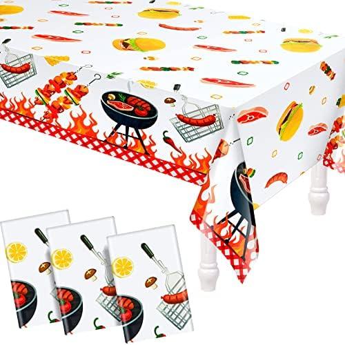 Amylove 2 Pack BBQ Party Decorations Hot GOG Picnic Tablecloths 86 x 51 Inches Stain Resistant Tablecloth for Baby Q Baby Shower, Birthday, Halloween, Carnival Party Supplies