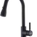 Kitchen Faucet with Pull Down Sprayer, Single Handle Matte Black Stainless Steel Pull Out Kitchen Sink One Hole Faucet for Farmhouse Laundry Utility Rv Bar Sinks