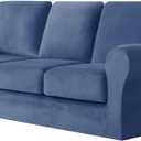 vctops 7 Pieces Velvet Stretch Sofa Cover for 3 Seater Couch Soft Washable Sofa Slipcover with Individual Backrest and Cushion Covers for Kids Cats Dogs (ST Blue,3 Seat)
